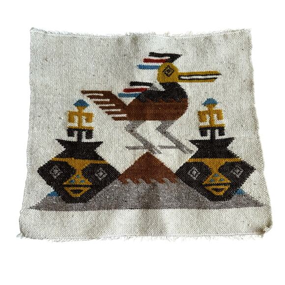 Vintage Wool Hand Made Wall Hanging Folk Art Bird Pattern Unmatted South America - Picture 1 of 5